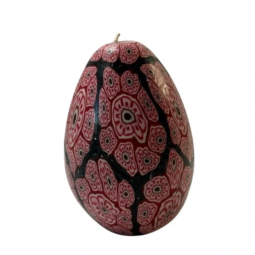 Vintage‎ Millefiori egg shaped candle pinkish red/black